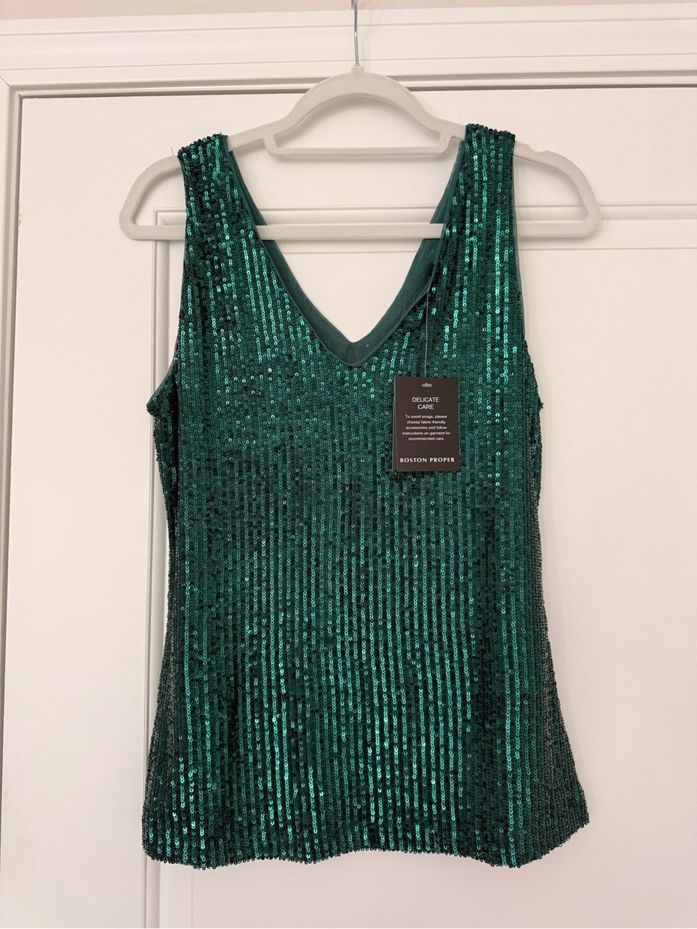 Boston Proper Green Sequin V-Neck Tank